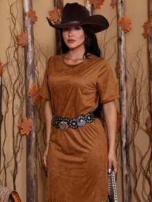 ANA CASTELA COUNTRY SUEDE RODEIO FRINGE DRESS P TO GG - Rust Brown - View 4