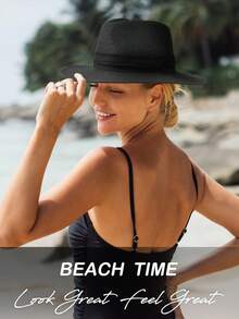 1 件度假休闲编织爵士帽/草帽 - 黑色+黑織帶 - 查看 5