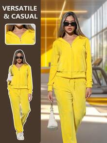 Women's Soft Velvet 2PC Set - Màu vàng - Xem 1