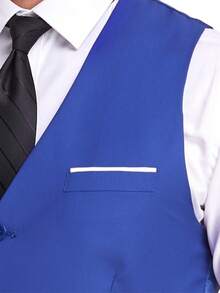 Conjunto de fato masculino de 2 peças, blazer e calças elegantes de cor lisa com corte slim, adequado para negócios, casamentos, festas, tamanho XS-XXXL - Azul Real - View 7