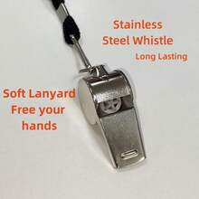 6pcs Stainless Steel Whistles With Lanyards, Loud & Clear Sound, Ideal For Coaches, Referees & Officials - Silver - View 3