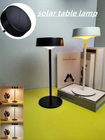 1 szt. Ładowanie słoneczne lub ładowanie przez USB Wodoodporna metalowa lampa biurkowa LED z 3-kolorowym ściemnianiem, oświetlenie awaryjne, kemping na zewnątrz, stolik nocny, dekoracja biurka