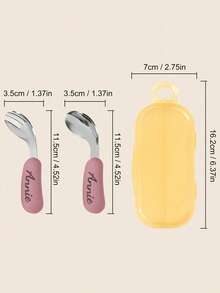 2件装个性定制名字儿童不锈钢硅胶叉勺便携餐具弯曲餐具定制儿童食物配件