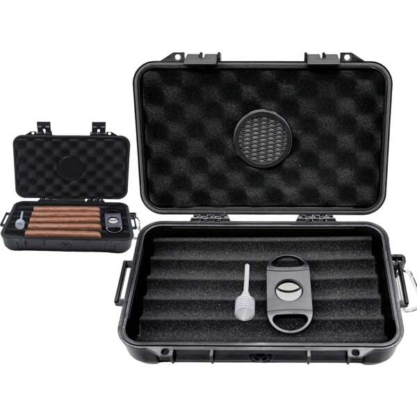 1 Set Waterproof Travel Cigar Box Kit, Portable Premium Cigar Case With Humidor And Cutter, Holds 5 Cigars, Suitable For Home Or Travel, An Ideal Holiday Gift For Friends And Family