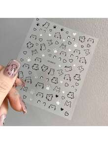 1 件黑猫狗卡通可爱美甲贴纸卡哇伊小狗涂鸦动物美甲贴花 DIY 线条小狗蝴蝶结设计贴花 DIY 线条小狗蝴蝶结设计贴花美甲装饰 - 彩色 - 查看 21