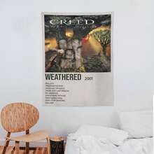1 pieza Tapiz minimalista con portada de álbum de la banda de rock Creed, se puede personalizar con tu nombre o imagen, decoración colgante para el dormitorio, un buen regalo para novio/novia, Navidad, ideal para sala de estar, dormitorio, decoración del hogar, bandera de habitación, tapiz de habitación - Multicolor - Ver 9