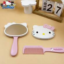 Sanrio 1 Stück süßes Mädchen Design Make-up Spiegel - 2-in-1 tragbarer Kamm und Spiegel, süßer Cartoon-Stil geeignet für alle Haartypen, ideal für Reisen und täglichen Gebrauch, perfektes Geschenk für Freundin und Mama