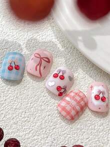 ورقة واحدة من ملصقات الأظافر المثيرة للإعجاب ذات تصميم الكرز ، لاصقة ذاتيًا ، كرز حلو ، عقدة وتصاميم منقوشة للمناسبات ، يمكن التخلص منها ، ديكور أظافر DIY للنساء والفتيات ، مناسب لأظافر الحفلات