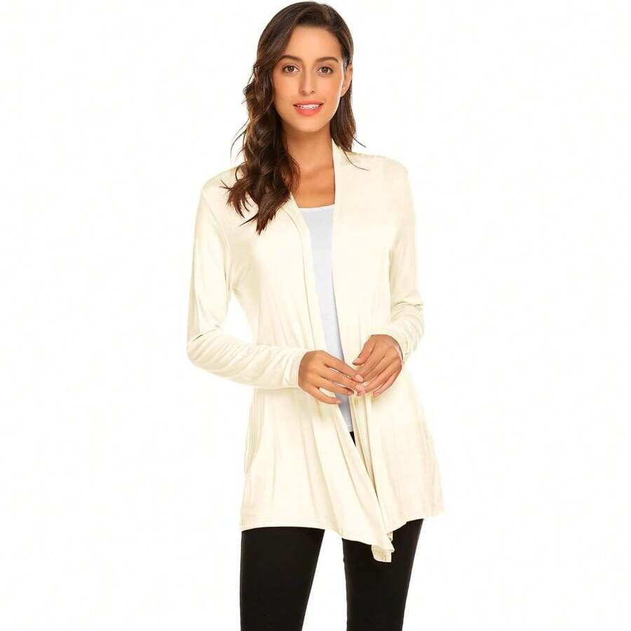 Newchoice Womens Casual Lightweight Long Sleeve Cardigan Soft Drape Open Front Fall Dusters (S-3XL) - Light Apricot - View 1