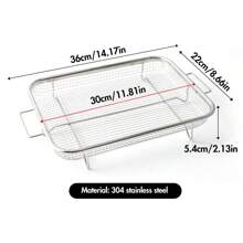 1pc/2pcs 304 Stainless Steel Double-Ear Roasting Net Basket, 13-Inch Stainless Steel Wave Bottom Roasting Pan, Reusable Rectangular Mesh Basket For Frying, Grilling, Kitchen Filter, Outdoor Camping BBQ, Home Oven Baking Tools, Kitchen Accessories