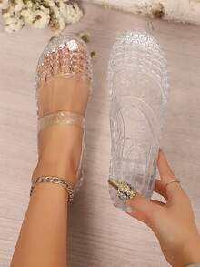 Sandalias de plataforma transparentes y antideslizantes de cristal, de moda con punta cerrada para niñas, cómodas para el verano y uso casual al aire libre, zapatos de estilo romano para estudiantes - Blanco - Ver 3