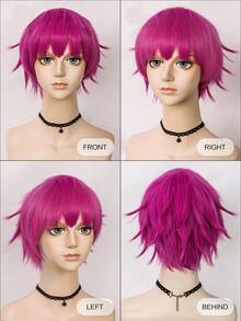 Tóc giả cosplay Anime ngắn thẳng đa năng chịu nhiệt bằng tóc tổng hợp có mái, tóc giả thông dụng cho nam, trang phục dự tiệc, tóc giả tua rua nhiều màu sắc thời trang cổ điển, phù hợp cho các buổi hòa nhạc ngày lễ, câu lạc bộ đêm, lễ kỷ niệm, nhiều màu sắc, phong cách đa dạng, phù hợp với mọi tông màu da, nam và nữ - Một kích cỡ phù hợp với tất cả (Màu sắc: Tóc giả chia ngôi xanh lam hải quân, tóc giả nửa đỏ nửa bạc, tóc giả đỏ hồng, tóc giả hai màu đen và hồng, tóc giả hồng và vàng, tóc giả đen) - Nhiều màu - Xem 13