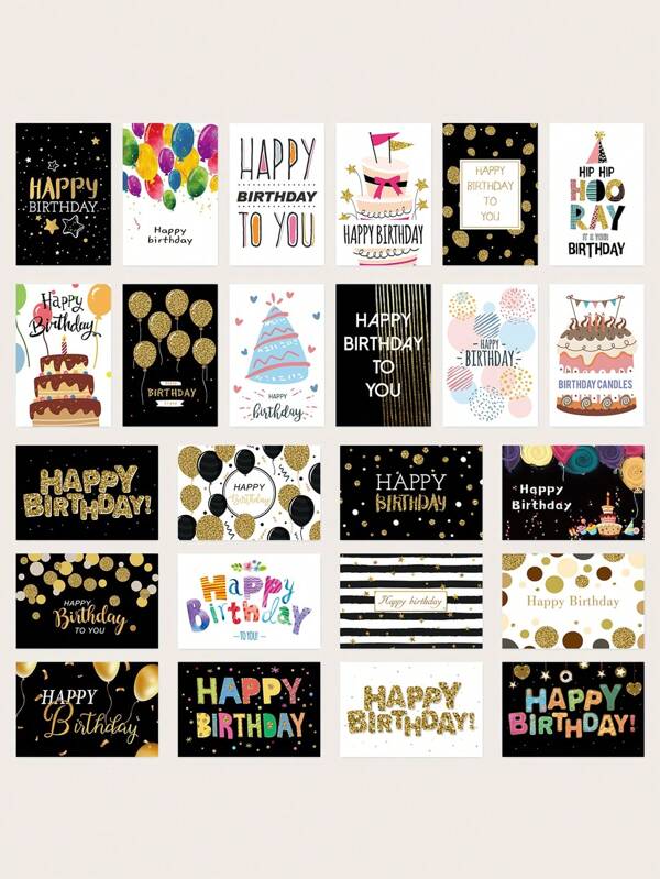 24 Stücke/Spezielles Geburtstagskarten Set, Grußkarten mit Umschlag, Geburtstagskarten Set Klappkarten mit Umschlag Aufkleber Box, geeignet für Partyfeiern, Geburtstaggeschenke.