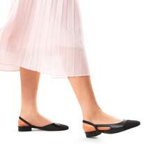 Women Slingback Ballet Flats Square Cap Toe Low Heel Party Wedding Dress Shoes - 黑色/PU - 查看 7