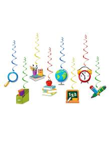 9 piezas de bolsas de dulces de colores, guirnalda y decoraciones de remolinos para volver a la escuela, remolinos colgantes de manzana, lápiz, papel, suministros para decorar la pared del aula, decoración para la fiesta del primer día de escuela