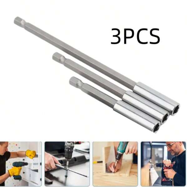 3 pezzi di aste di prolunga esagonali in acciaio inox, supporto per punte intercambiabili da 1/4", adatto per la maggior parte dei cacciaviti elettrici (60/100/150mm)