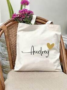 1pc Custom Name Canvas Tote Bag - Personalized School Bag With Heart Design, Ideal For Bridesmaid, Girlfriend, Or Mom Gift, Black With White Script Name "Harper, All-Purpose, Large Capacity, Versatile, Multifunction, Cute, Adorable, Contracted, Funny, Kawaii, Y2K, Minimalist, Commuting, Business Casual, Basics, Custom, Personalized, Customized, Ideal Gifts For Her, Her, Family, Friends, Girlfriend, For Anniversaries, For Birthdays, For Holiday/ Vacation, For Outdoors/Outings/Travel/Hiking/Stadium/Sports/Climbing, For Business/Commute/Work/Office, Customized Women Bags