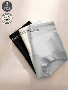 3 件套女士纯色高腰内裤，字母印花，运动，无缝，收腹，提拉，短裤 - 彩色 - 查看 6