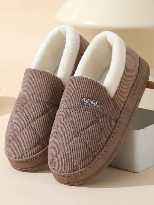 Pantufas de pelúcia totalmente fechadas e quentes para outono/inverno, pantufas unissex antiderrapantes com sola grossa, adequadas para casais e pós-parto