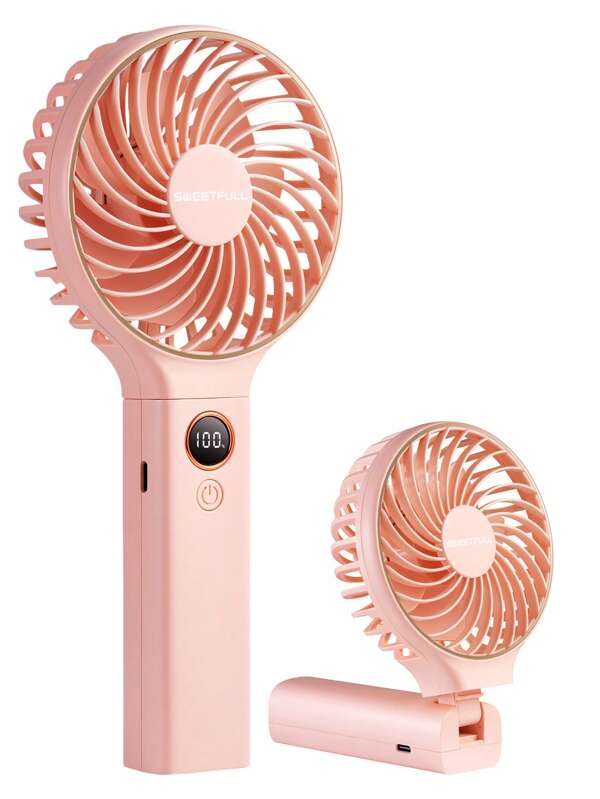 1 Stück wiederaufladbarer digitaler Tragbarer Klappventilator mit Anzeige, 6 Geschwindigkeitsstufen, 7 Klingen, extrem langanhaltend Akku