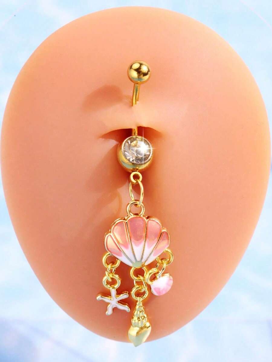 1 pezzo Anello da ombelico di design alla moda e sexy con conchiglia, stella marina e conca per le donne, gioielli da spiaggia di stile marino per vacanze