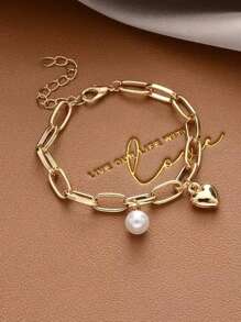 1 pièce Bracelet doré orné de strass en forme de trèfle pour femmes, mode et élégant (sans boîte-cadeau)