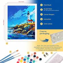 1pc Picture With Numbers Lighthouse Easy Hand Drawn Picture Paint For Beginner On Canvas Handmade Picture Painting On The Wall 40x50cm/16x20inch Without Frame
