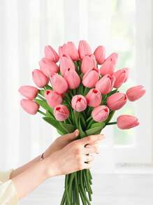 1/5 Tulipanes artificiales, con un toque realista, específicamente en forma de ramos de flores artificiales de color rosa. Adecuado para decorar varios escenarios como bodas, habitaciones, restaurantes, cocinas, salas de estar, dormitorios, hogares, baños, hoteles, fiestas y todo tipo de eventos. Se utiliza como regalo para el Día de San Valentín y Año Nuevo. Para Pascua, Día de la Madre, Día del Padre, fiestas de cumpleaños, decoraciones de graduación. Regalos.