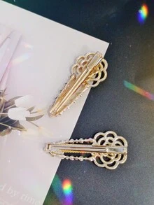 1pc Oversized Lovely Faux Pearl Sweet One-Piece Hair Clip, Suitable For Daily Use, Camellia Flower & Crystal Faux Pearl Hair Accessory, School Stuff, Faux Pearl Hair Accessories, Looks Of Party, Bobby Pins, Head Accessories, Claw Clips - Gold - View 2