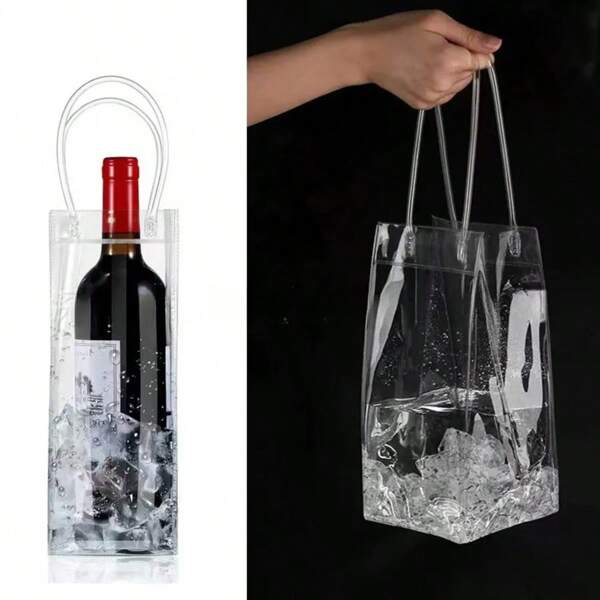 1 Stück Eiseimer, auslaufsichere Kühltasche aus PVC, transparenter Eiseimer, tragbare Eistüte mit Griff, zum Kühlen von Weinflaschen & Champagner - perfektes Bar- & Party-Accessoire