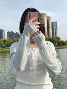 A Pair Of Summer Lace Sun Protection Sleeves, Soft Texture, Breathable And Sweat-Wicking, Beautiful Sun Protection Ice Silk Sleeves, Suitable For Outdoor Travel, Sports, Cycling, Driving, Etc.