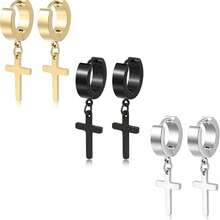 1 Pair Unisex Stainless Steel Cross Hoop Earrings Set, Dangle Hinged Cross Earrings - Cross Earrings - View 1