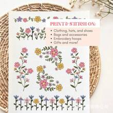 Colorful Printed Water-Soluble Fabric Flowers Pattern Embroidery Stabilizer Embroidery Set For Handmade Embroidery Clothes, Pants, Hats, Bags DIY Decoration Set