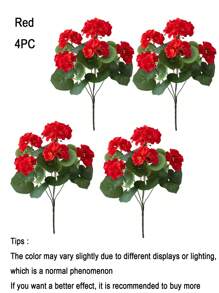 4/2pcs Artificial Shrubs Geraniums Realistic UV Protected Red Pink Begonia Flowers With Green Foliage For Indoor & Outdoor Decor, Perfect For Garden, Porch, Patio, Window Box, And Hanging Planter, Garden Decor , Christmas, Halloween, Thanksgiving, Valentine's,Maintenancefree Plants, Artificial Outdoor Flowers Shrubs