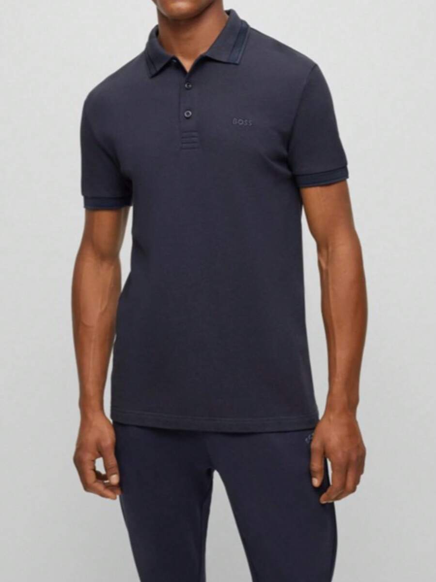 Hugo Boss Men's Striped Short Sleeve Casual Polo Shirt Navy Blue - 411 Navy - View 1