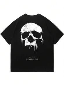 男士休闲骷髅印花圆领短袖T恤，夏季 - 黑色 - 查看 3