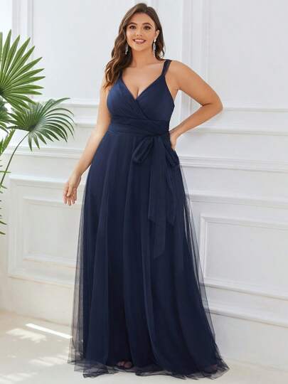 EVER-PRETTY Robes de demoiselle d'honneur avec nœud taillé à la taille, col V et volants
