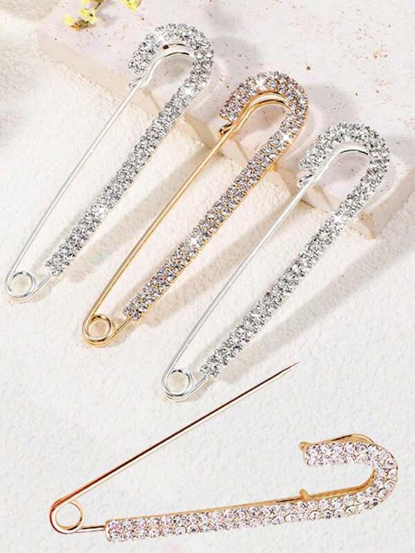 4pcs/10pcs Rhinestone Brooch For Women Girls Gold Silver Color Safty Pin Brooch Lapel Pin Badge Sweater Dress Clothing Decor Hat Accessories