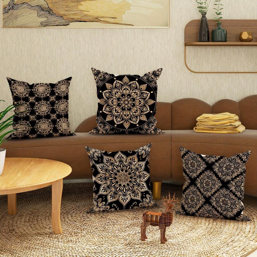 4pcs Moroccan Style Geometric Floral Pattern Throw Pillow Covers, Soft & Comfy Polyester Cushion Covers, 17.72X17.72 Inch, Zippered, Machine Washable, Suitable For Home Decor, Holidays, Office, Living Room, Bedroom, Outdoor - Multicolor - View 1