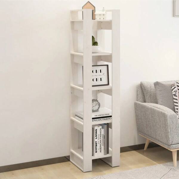 Bücherregal mit 5 Ebenen, Raumteiler, Stufenregal mit Aufbewahrung,Modernes Bücherregale Dekoregal für Wohnzimmer, Schlafzimmer, Home Office, 41x35x160 cm, Massivholz Kiefer