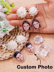 Custom Photo Pearl Acrylic Earrings,Personalized Earrings For Women,Customized Pearl Earrings,Customizable Picture Dangle Earrings,Wedding Earrings,Birthday Gifts,Wedding Gifts,Valentine's Day Gifts,Mother's Day Gifts,Party,Decorate,Bridal Jewelry,Anniversary,Mother,Bestie,Bridesmaid,Friend,Unique Gifts - Style a - View 7