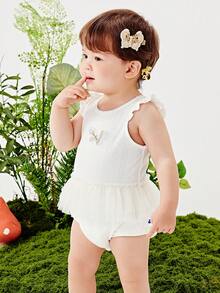 mini bala Baby Girls' Mesh Romper – Airy  With Skirt – Trianglar Gusset Design - Original White - View 2