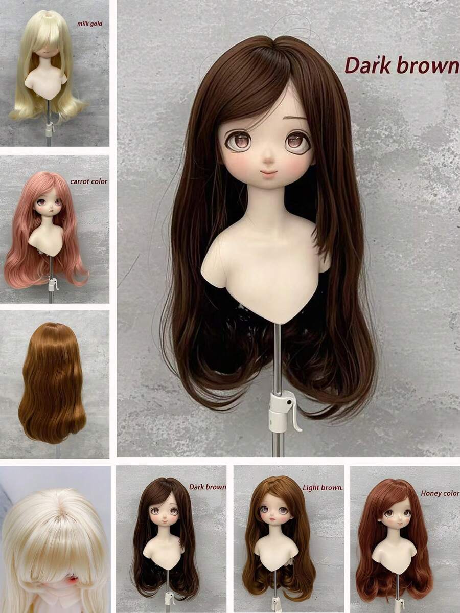 1pc BJD Doll Wig, MJD Doll Wig, SD Doll Wig 1/3,1/4,1/6 With Bangs, High-Temp Fiber Wig Material For DIY Doll Making, 60cm Dream Fairy Style Wig With Inward Curl Bangs - ES069 Wig - View 1