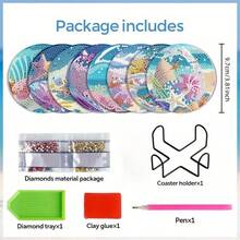 8pcs/Set Diamond Paint Cup Coaster Set, Acrylic Starfish & Shell Coasters (With Holder) - Home Decor DIY Diamond Art Craft Kit For Beginners, Adults, Artificial Diamond Art Craft Supplies Gift - Multicolor - View 4