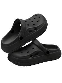 Plain Color Platform Casual Hollow Out Sandals For Men & Women, Large Size, Suitable For Vacation, Basketball, Driving, Beach, Running, Anti-Slip And Breathable Closed Toe Slippers - Black - View 8