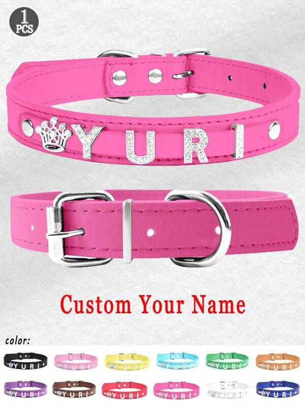 1 Stück personalisierte individuelle PU-Leder Halskette, anpassbar mit Ihrem Namen, angepasster glänzender Strass-Kragen, in verschiedenen Größen verstellbare Kragen, individualisierte Armbänder für Paare von Männern und Frauen