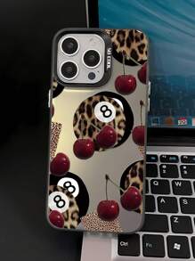 1pc Fashionable Leopard Print, Cherry Graphic, Aesthetic Design, Anti-Fall, Anti-Slip Black Mobile Phone Case Compatible With IPhone 16 Pro Max/16/16 Pro/16 Plus/15/15 Pro Max/15 Pro/11/12/13/14 Pro Max/11 Pro/11 Pro Max/12 Pro/12 Pro Max/13 Pro/13 Pro Max/14 Pro/14 Pro Max, High-End Creative