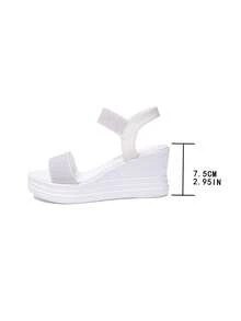 Plus Size Women Bohemian Rhinestone Embellished Wedge Sole Casual Beach Sandals - White - View 9