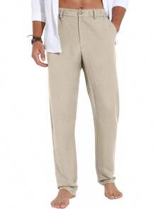 Sailwind Men's Summer Beach Linen Pants Casual Lightweight Elastic Waist Drawstring Loose Pants - Black - View 9