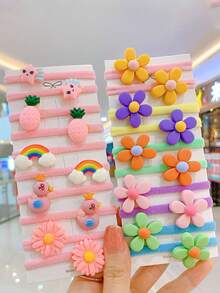 100件/90件/80件/70件/60件/50件/40件/30件/20件/10件/套装幼儿女孩随机颜色卡通公主拇指环和小发绳婴儿配饰OPP袋包装 - 彩色 - 查看 6